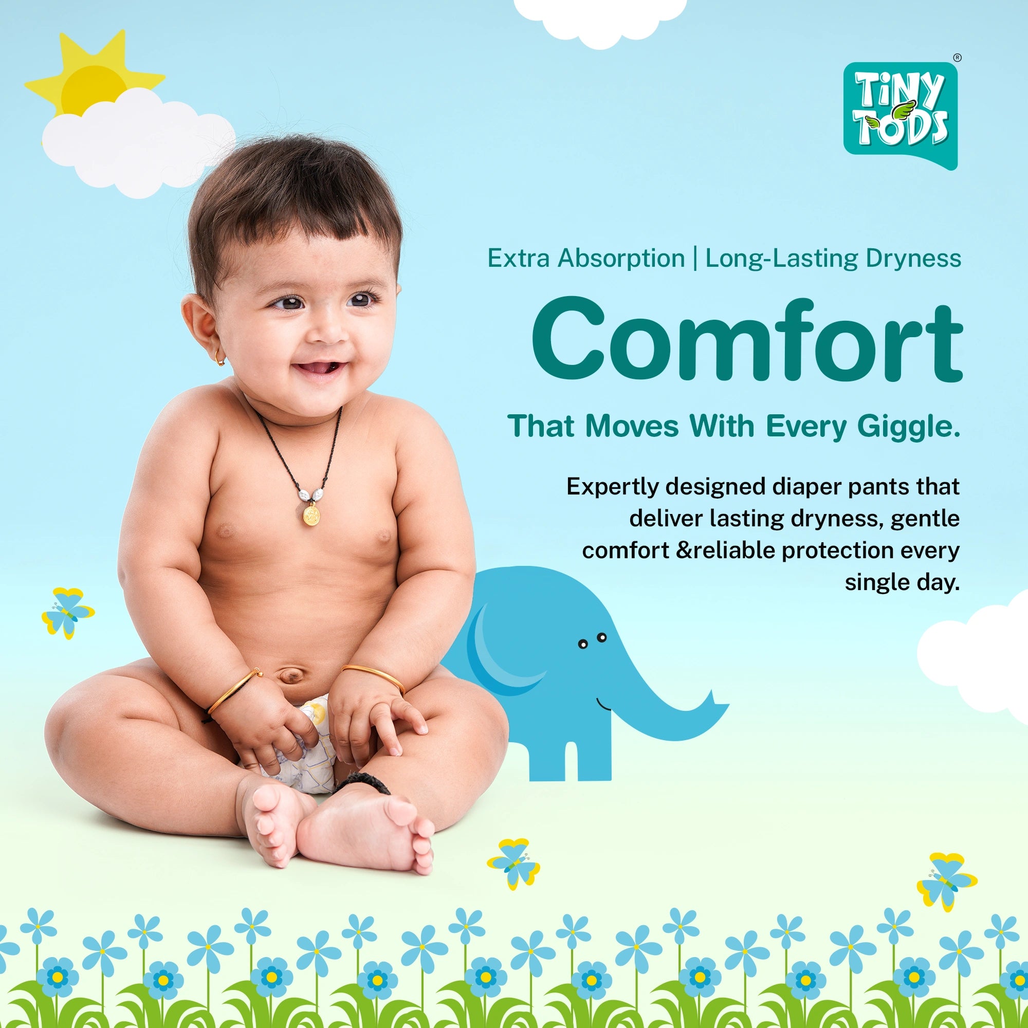 Tiny Tods Premium Baby Diapers – Jumbo Pack NB (80 Pants)