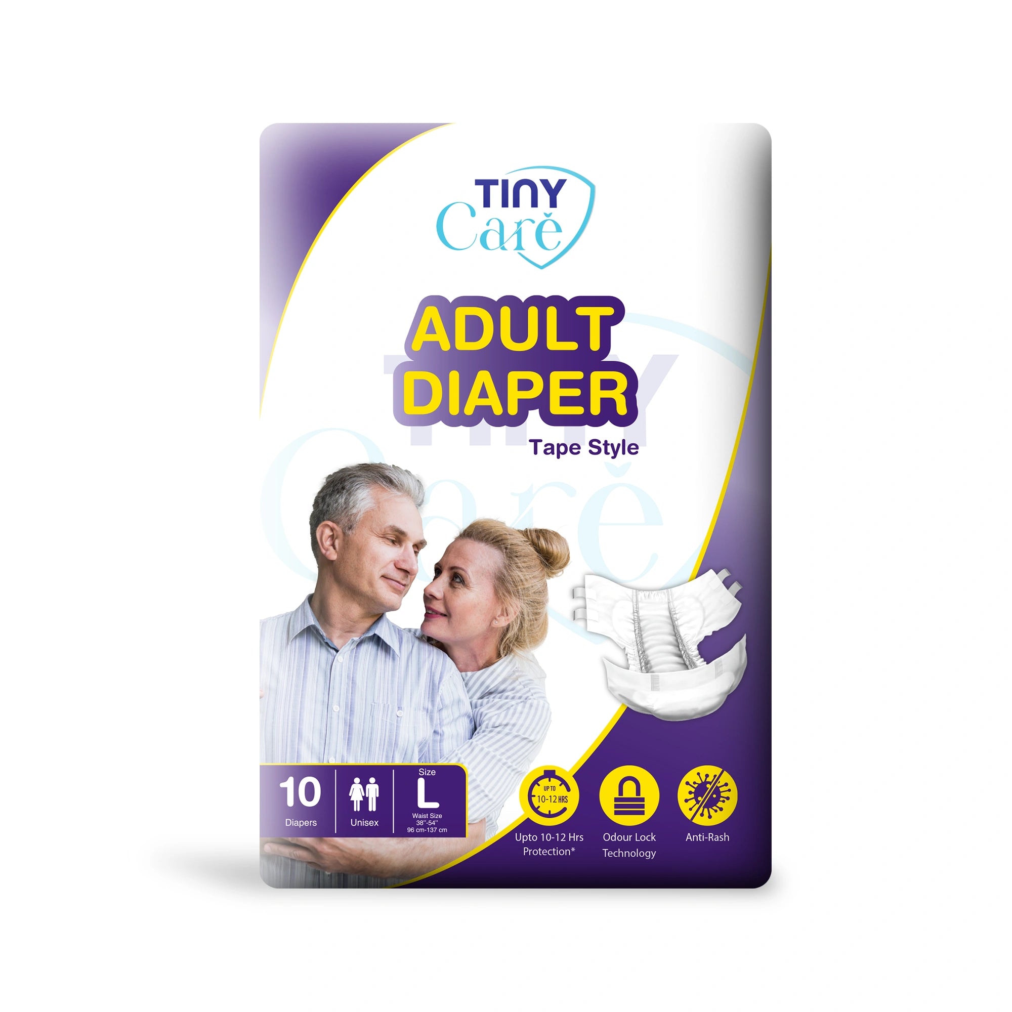 Tiny Care Adult Diapers – Tape Style Large (L) | Up to 12 Hours Protection