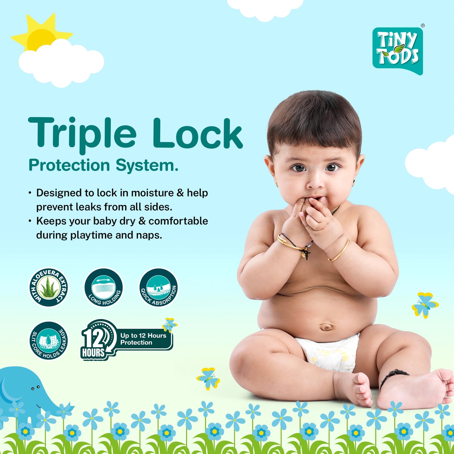 Tiny Tods Premium Baby Diapers – Jumbo Pack NB (80 Pants)