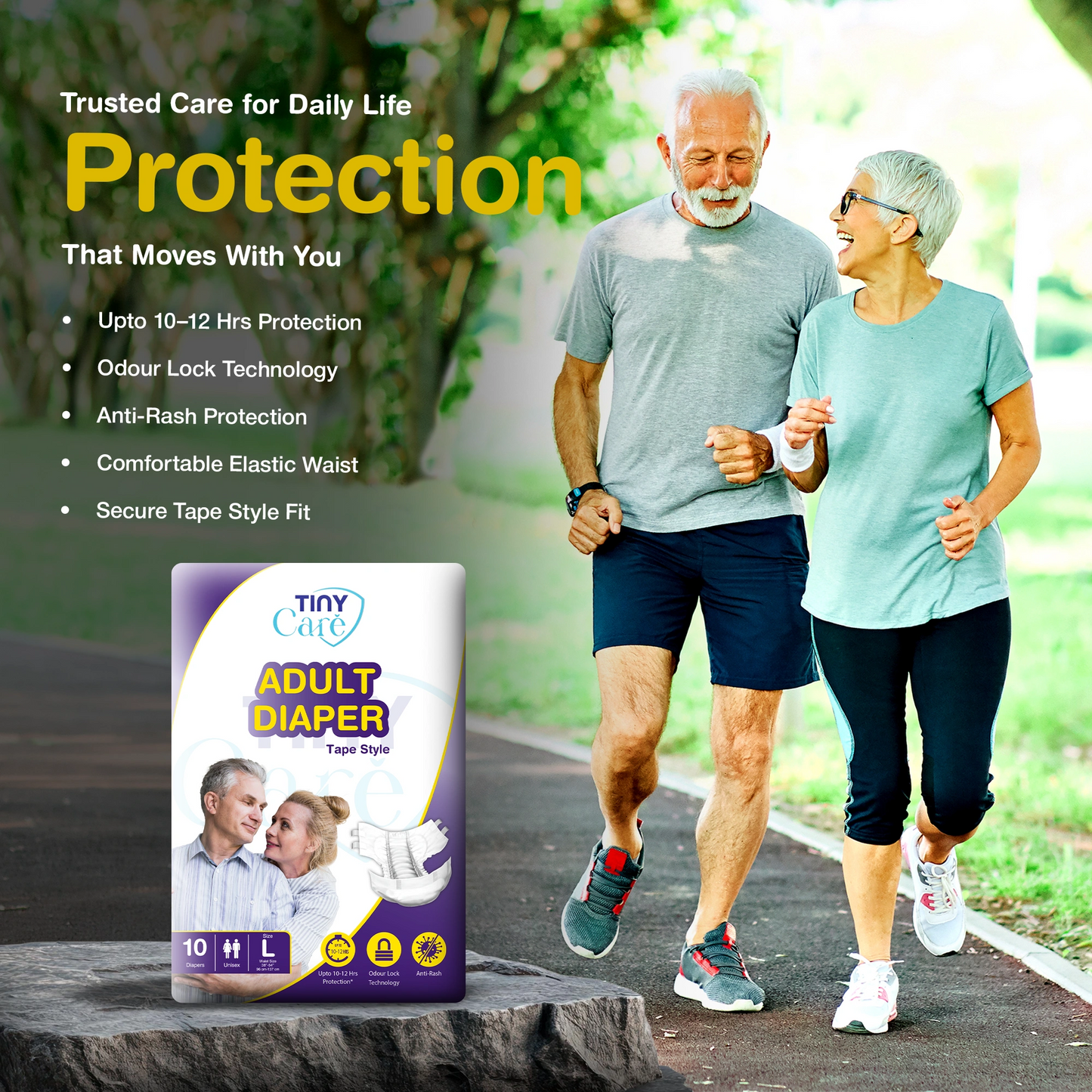 Tiny Care Adult Diapers – Tape Style Large (L) | Up to 12 Hours Protection