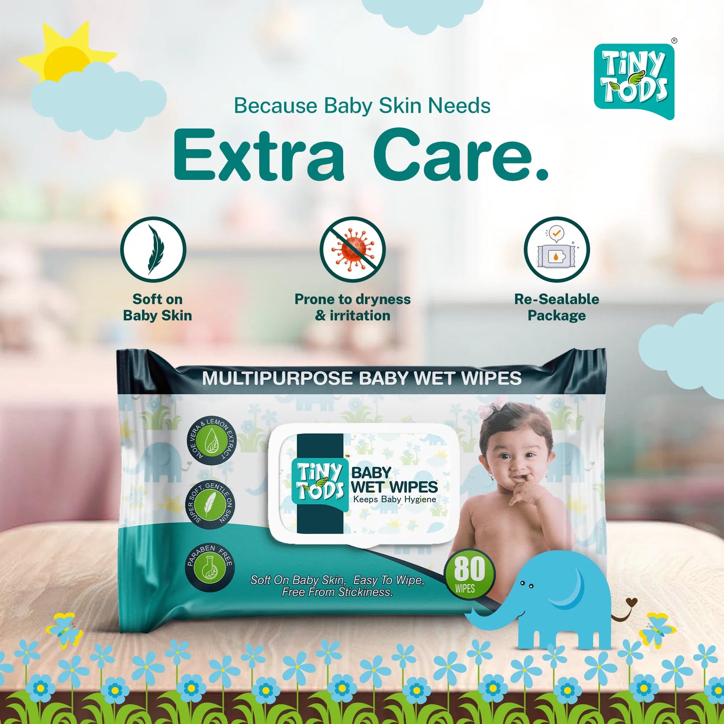 Gentle Baby Wet Wipes with Aloe Vera – Soft & Non-Sticky Care