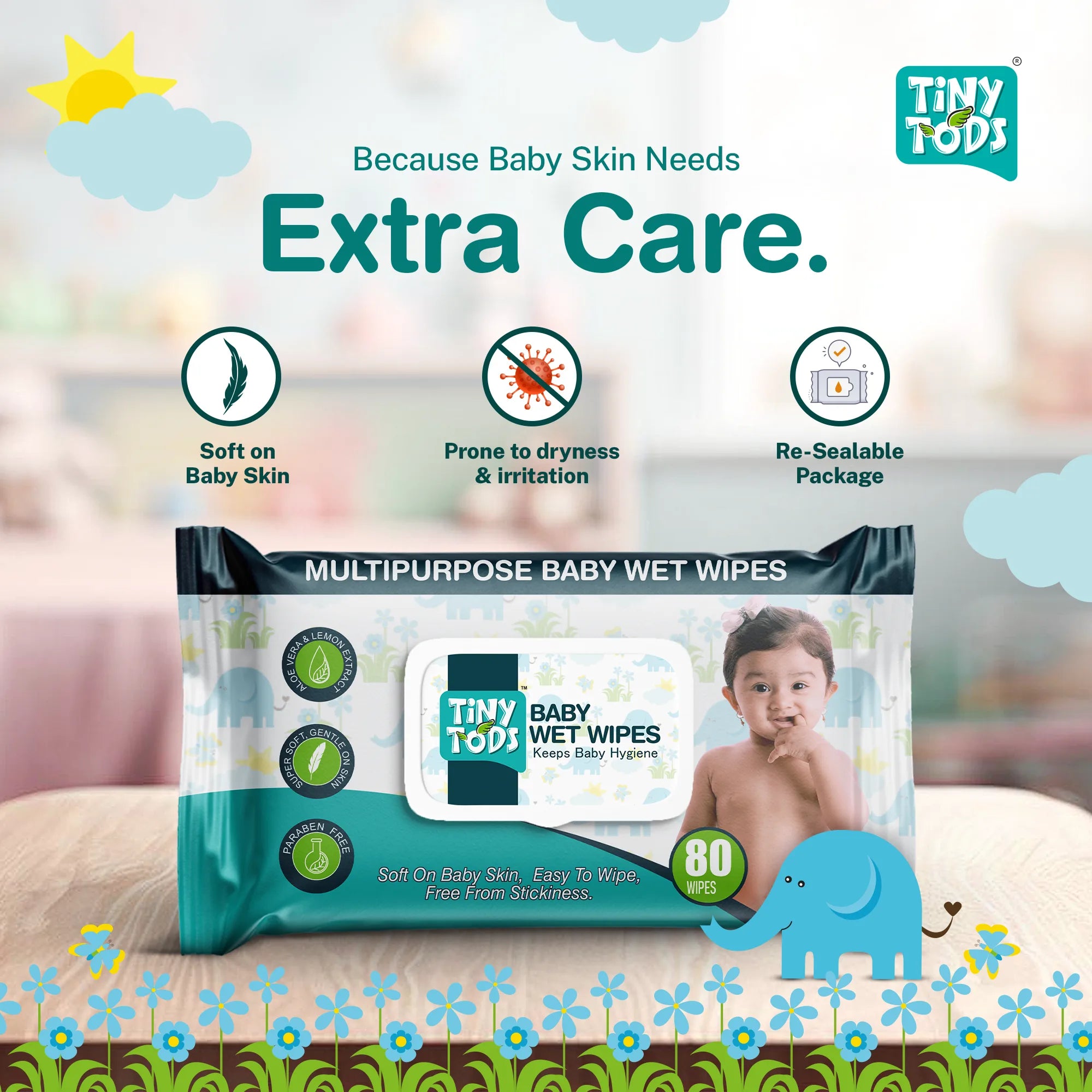 Gentle Baby Wet Wipes with Aloe Vera – Soft & Non-Sticky Care
