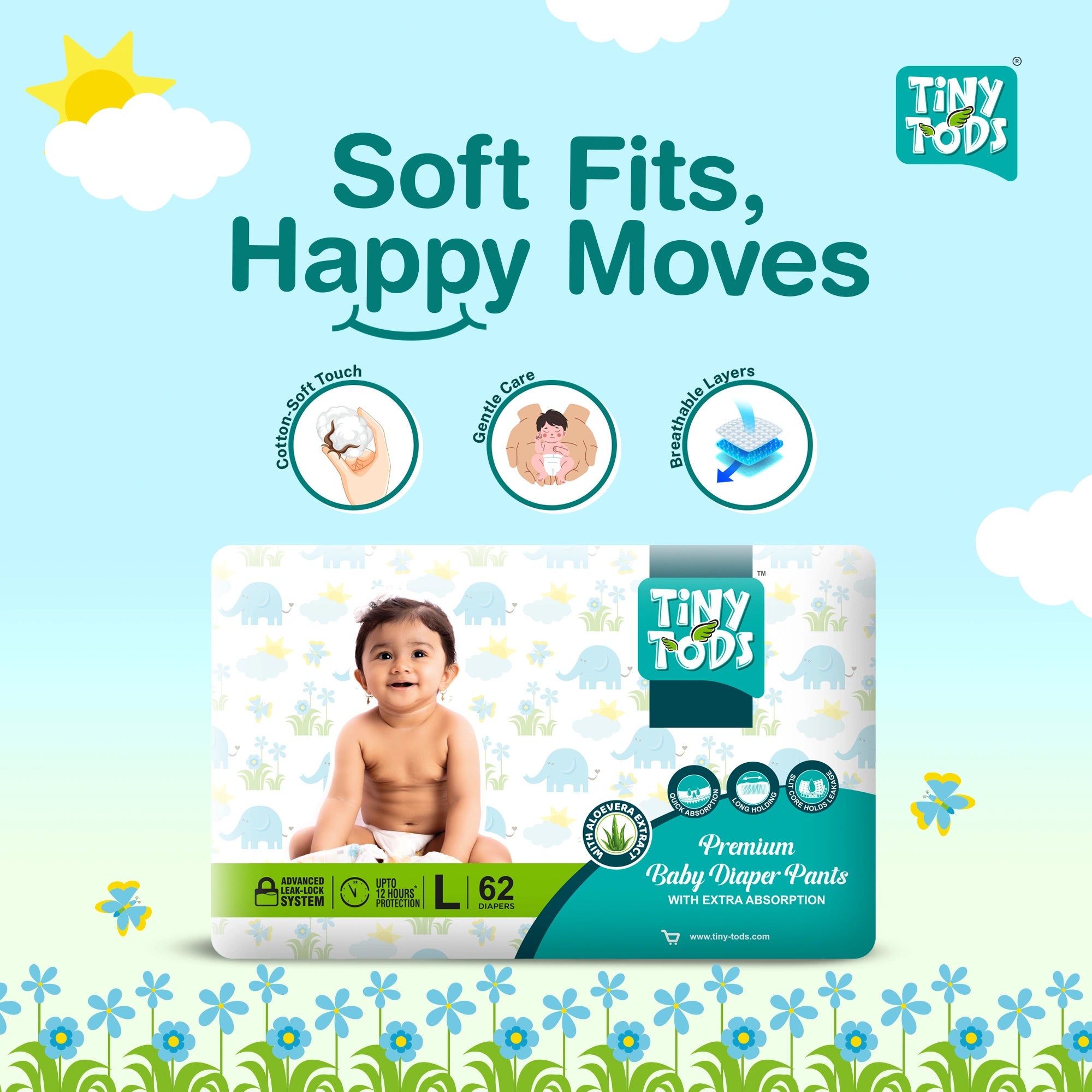 Premium Baby Diapers – Jumbo Pack Large (62 Pants)