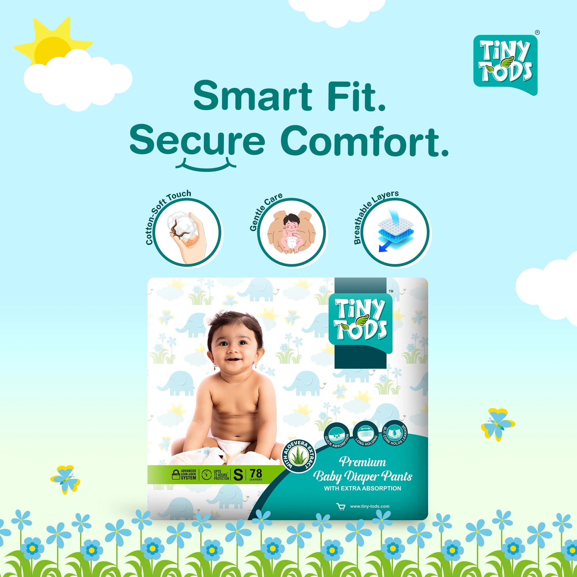 Tods Premium Baby Diapers – Jumbo Pack Small (78 Pants)