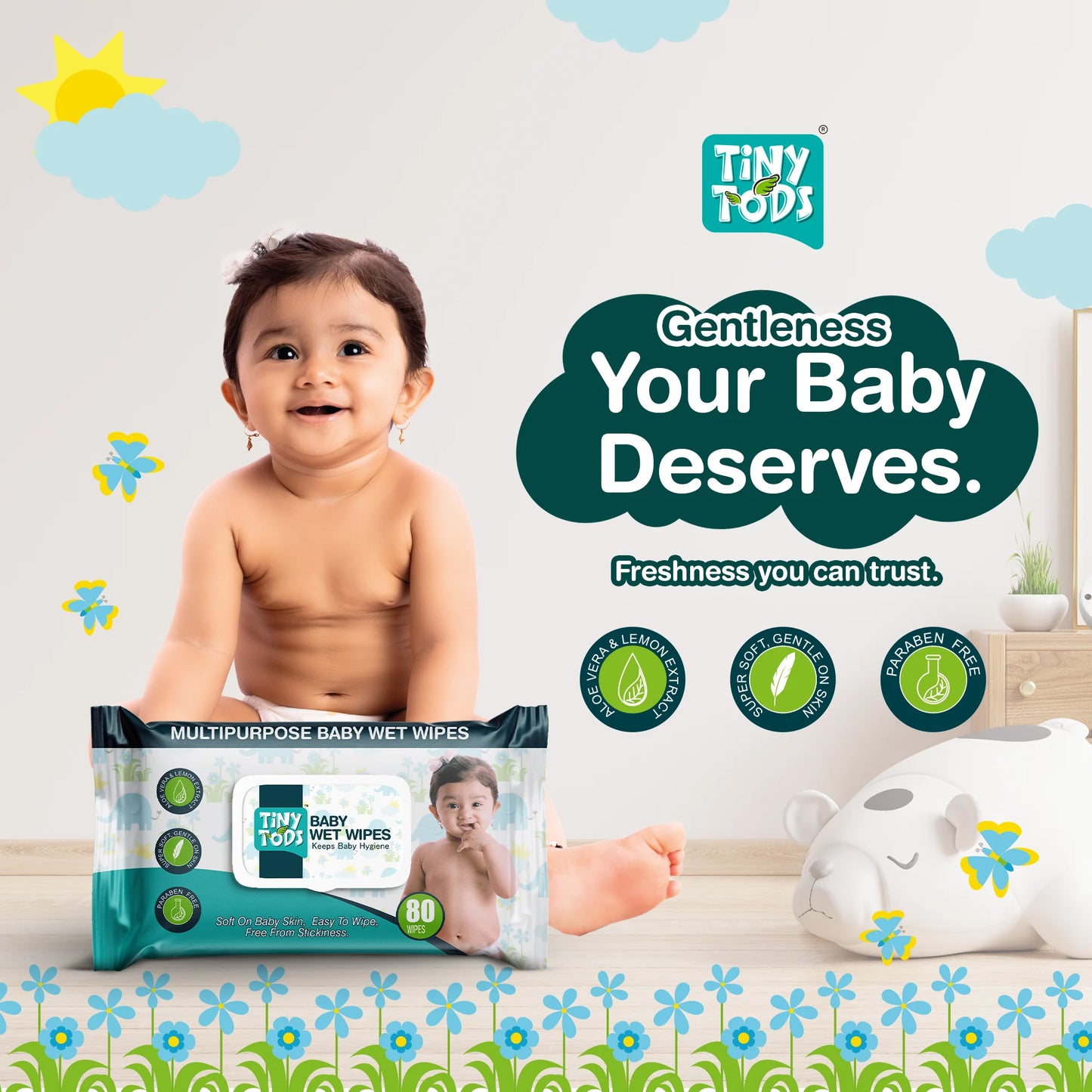 Gentle Baby Wet Wipes with Aloe Vera – Soft & Non-Sticky Care