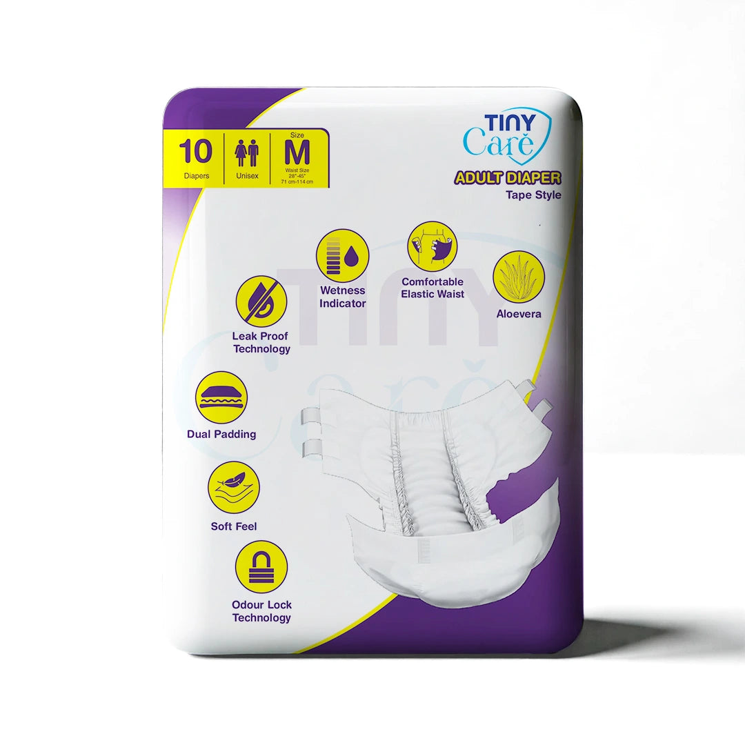 Tiny Care Adult Diapers – Tape Style Medium (M) | Up to 12 Hours Protection